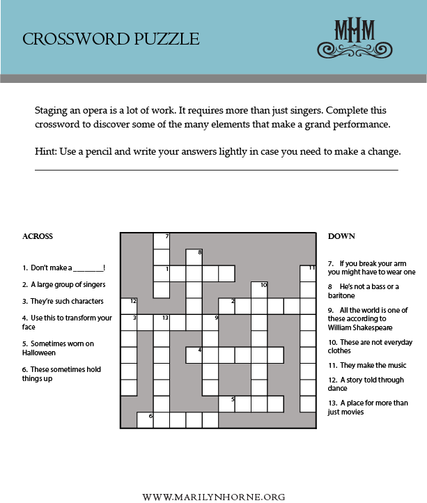 Marilyn Horne Museum Crossword Puzzle